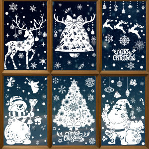 Others | Window Stickers White Silhouette Christmas Static Cling PVC No-Glue Decals Santa Snowman Xmas Tree Snowflake Holiday Glass Decor