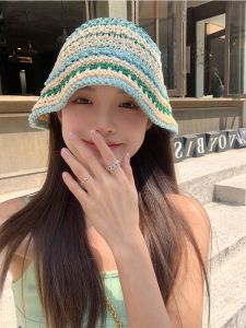 Colorful Straw Woven Fisherman Hat Womens Summer Beach Sunshade Face Slimming Versatile Hat Trendy Casual Style for All Ages