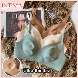 INTIMA Plus Size Wire-Free Jelly Support Ultra-Thin Seamless Bra for Women Big Breasts Show Small Rabbit Ears Latex Pads Prevent Sagging Cool Feeling Comfortable Underwear