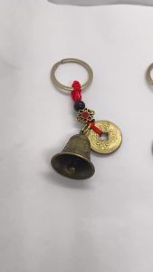 Feng Shui Five Emperor Coins Keychain Vintage Aged Look Bell Fortune Cat Lucky Charm Red Rope Car Key Ring Bag Charm Amulet Gift