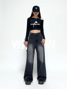 ⚡Port⚡ blouses women new style 2025 Retro Wide Leg Jeans Women High Waist Straight Leg Jeans Commuting Versatile Jeans 2️⃣0️⃣2️⃣5️⃣