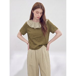 GULILI | Linen Ruffled Short Sleeve Top Wide Leg Pants Summer Set