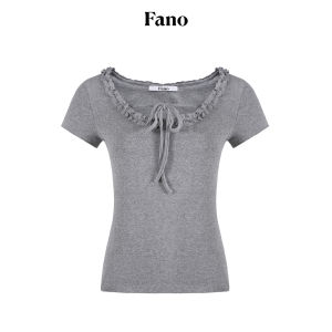Fano | Áo Thun Ôm Có Dây Ren Cổ Tròn và Cổ Vuông