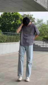 quần jean suông nam ống suông 3 màu line chéo