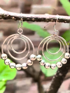 KJ1452 ต่างหูเงินแท้ 925 รูปทรงห่วงและลูกปัดเงิน แบบเกี่ยว