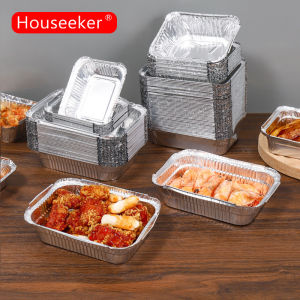 Houseeker 10pcs Rectangular Tin Foil Tray AirFryer Disposable Food Containers Bowls BBQ Take Away Cake Boxes Aluminum Packaging Box