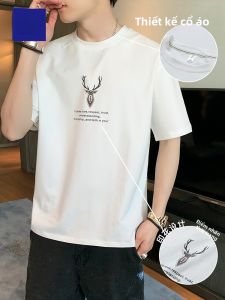 ROMON | Áo Thun Trắng In Hình Dễ Thương Cổ Tròn Chất Cotton Mềm Mại Phong Cách Casual Mùa Hè