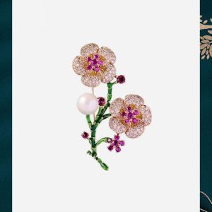 Elegant Peach Blossom Brooch High End Womens Pearled Floral Pin Unique Design Suit Accessory Fashionable Korean Style Jewelry
