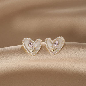 Sweet Tulip Heart Pearl Drop Earrings Womens Fashion Jewelry Alloy Plated Silver Gold Embedded Artificial Gem Semi-Precious Stone