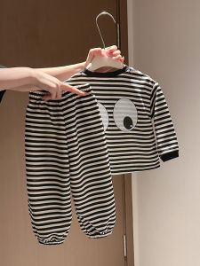 2025 New Arrival Kids Outfit Boys N Girls Fashionful Striped Two Piece Set Autumn Wears Adorable Babies Casual Wear round Neck Long Sleeve