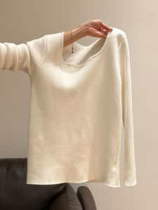 Womens V-Neck Long Sleeve Thickened Knitted Base Shirt Inner Wear Autumn Winter New Style Flocking High-End Feeling Top
