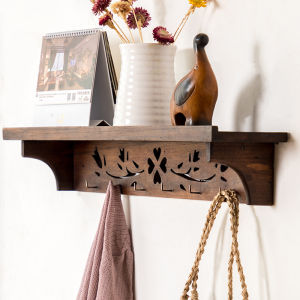 Floating Shelves Wall Mounted Bathroom Shelves with Hooks Wood Wall Shelves for Bedroom Bathroom Living Room Kitchen Storage/Decor