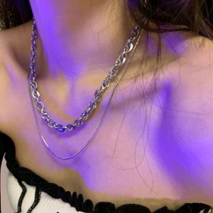 Double Layered Hip Hop Minimalist Necklace for Women Fashionable Versatile Choker Design Alloy Material Korean Style Jewelry
