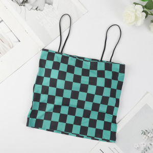 Street สไตล์ด้าย Ice Checkerboard Strap Tank Top ลายสก๊อตสลิงสไตล์ความยาวสั้นสําหรับ 25-29 วันเกิด Party