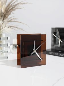 Modern Simple Glass Square Clock Desktop Decorations Bedroom Sample Room Bedside Table Clocks Transparent Geometric Style