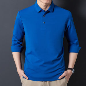 Áo Thun Nam Tay Dài Mùa Xuân Thương Mại Thường Ngày Màu Trơn Không Đường May Đàn Hồi Không Cần Ủi