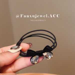 FANXU | Velvet Rhinestone Bow Hair Tie For Women