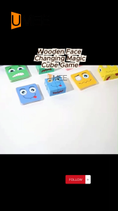 Wooden Face Changing Magic Cube Game w/more design Puzzle Gift