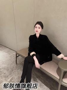 YUFUQING | New Chinese Style Black Velvet Jacket Womens Spring Autumn High End Tang Costume Zen Sensation Fashionable Outerwear Top