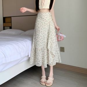 กระโปรงทรงเอเอวสูงผ้าชีฟองลายดอกไม้ กระโปรงทรงหางปลา กระโปรงทรงเอ กระโปรงสั้นผู้หญิง ฤดูร้อน กระโปรงทรงเอผ้าชีฟอง