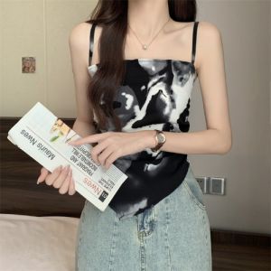 New Chinese Style Watercolor Strap Vest Womens Autumn Outerwear Large Size Flattering Small Shirt Slimming Asymmetrical Innerwear Top