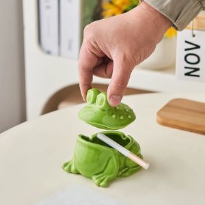 1PC Ceramic Frog Ashtray Creative Ornament Home Office Home Crafts Art Small Tea Pet Storage Jewelry Home Decoration