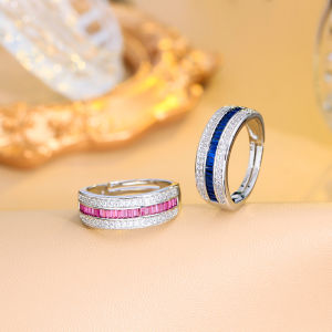 CWWZircons Elegant Stack Red Blue Cubic Zirconia Stone Round CZ Eternity Engagement Rings Wedding Band Jewelry for Women R263