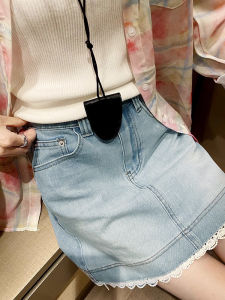 High Waist A-Line Mini Skirt with Lace Trim And Patchwork Design Summer Slimming Denim Skirt for Women Casual Cotton Blend