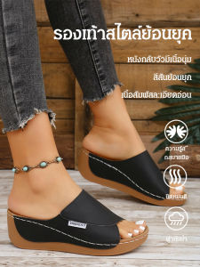 รองเท้าแตะส้นเตี้ยสไตล์ปลายเปิด เนื้อผ้านุ่มเบา กันลื่น ดีไซน์เก๋ไก๋ใส่ได้ทุกโอกาส