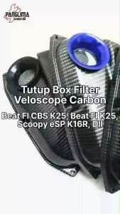 Tutup Box Filter Veloscope Carbon Rapat Bolong Carbon Beat FI Lama-Old CBS-K25 2012-2014 & Scoopy FI eSP 2013-2017 Rapet Tertutup Cover Penutup Boks Saringan Hawa Udara Variasi Custom Corong Karbon Velocity