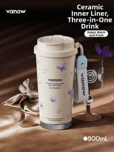 Vanow | Womens Ceramic Lined Insulated Coffee Mug with Straw