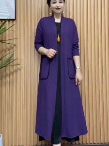 ฤดูใบไม้ร่วง แขนยาวแฟชั่นใหม่ คาร์ดิเกน เสื้อโค้ท สําหรับคุณแม่สีบริสุทธิ์ หลากหลาย มีสไตล์ เสื้อกันลมยาวปานกลางที่สาปอายุ เสื้อแจ็คเก็ต