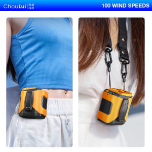 Portable Turbo Waist Clip Fan 100 Speeds Powerful 13500RPM 24H Cooling LED Display Flashlight Rechargeable Wearable Belt Body Shirt Fan for Camping Outdoor Jobsite (Orange)