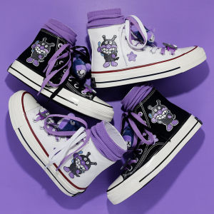 รองเท้าผ้าใบส้นสูงสำหรับผู้หญิง ฤดูใบไม้ผลิและฤดูร้อน ดีไซน์ด้วยมือ สไตล์เกาหลี รองเท้าเด็กมัธยมต้น ทรงปากกลม ยาง