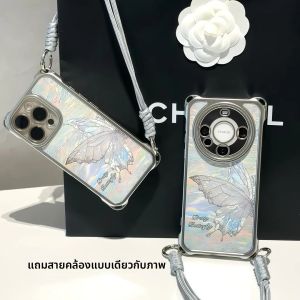 เคสโทรศัพท์แบบมีสายสะพายรูปผีเสื้อแบบเรืองแสงสำหรับ Apple 16promax iPhone 15 Huawei Mate60 pro Creative Pura70 ป้องกันการตกหล่นจากมุมสี่