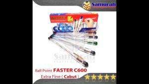 Ballpoint FASTER C600 Extra Fine Point 0.7 mm / Pulpen Cabut  C 600 isi 12 Pcs Pen Warna Hitam  Biru
