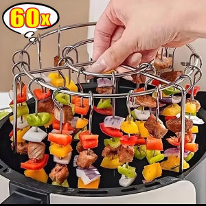 ไม้เสียบบาบีคิวแบบแขวนหม้อทอด Air Fryer 1-60ชิ้นที่แขวนเหล็กสแตนเลสกลมที่ติดกระจังหน้ารถออดี้เค้กเกรดอาหารแกดเจ็ตสำหรับครัวบ้าน