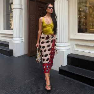 Zippers Polka Dot Womens Skirt Lace Up High Waist Straight Leopard Skirts 2026 Summer Holiday Lady All-matching Vintage Dress