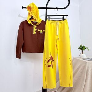 LIANGYILAILIN | Brown Lace Hoodie & Flared Pants Vintage Leaf Design Outfit