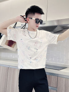 Ice Silk Short Sleeve T-Shirt Mens Slim Fit Summer Fashion Brand Clothing Tagkita round Neck Print Cotton Polyester Blend