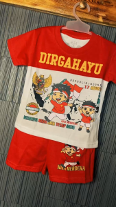 Setelan Anak Laki-laki Merdeka 17 Agustus – Baju Karakter Indonesia Merah Putih Usia Lengan Pendek 3 Bulan Sampai 10 Tahun