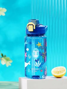 2 Cái Bình Nước Khủng Long 600ML Cho Trẻ Em Bình Tập Uống Chống Rò Rỉ Hình Hoạt Hình Dễ Thương Có Nắp Đậy Có Ống Hút Thiết Kế Nắp Nổi Bình Nước Di Động Cho Học Sinh