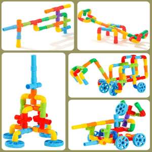 DIY Interlocking Plastic Tubes Water Pipes with Wheels Building Blocks Montessori educational toy Non-Toxic Childrens Toys