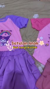 Setelan Anak Perempuan Model Baju Kaos dan Rok Cargo Motif Kuromi Usia 1-7 Tahun - Fashion Anak Karakter Kuromi Cewek