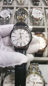 SUNLIFEX Jam Tangan Pria Bisnis Laki Dewasa Kalender Bercahaya Tali Kulit Jam Tangan Cowok Free Box