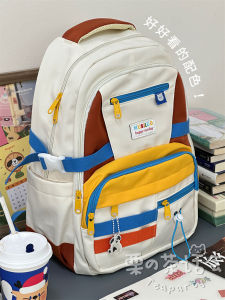 Retro Style Casual Backpack for Girls High School Student Bookbag Harajuku Color Block Shoulder Bag Large Capacity Waterproof
