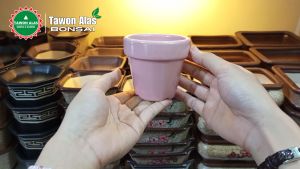 Pot Keramik Bonsai Bundar Mini Kaktus Sukulen