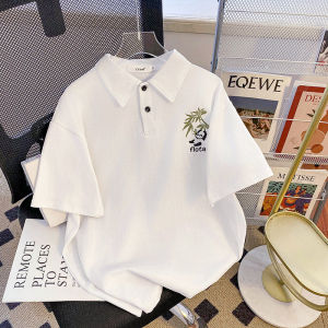 Áo Thun Tay Ngắn Cổ Polo Thêu Gấu Trúc Bằng Cotton Nguyên Chất Mùa Hè Mới Cho Nữ Dáng Rộng Thoải Mái Phong Cách Trung Hoa