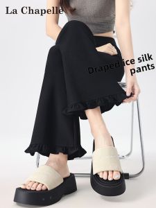 La Chapelle | Quần Tây Mỏng Đen Cao Waist Slim Fit Dáng Chuông