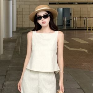 VKSOD | Vintage Style Womens Hollow Out Vest Shirt Loose Wide Leg Pants Two Piece Set Summer Fashion High Waist Slimming Effect